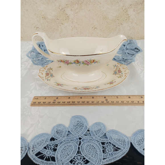 Vintage Homer Laughlin Eggshell Georgian Gravy Dish & Plate w/ Floral Design - Picture 12 of 12